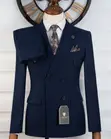 Suti ya Carlos Cardini Navy Double-Breasted - Vifungo 6 na Tie Set - 3