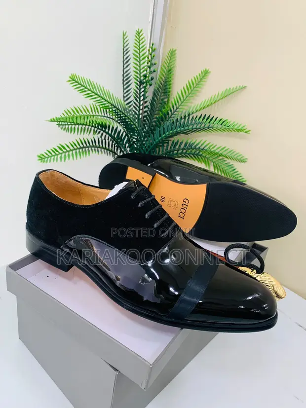 Men's Black Patent Leather & Suede Oxfords - Gucci - 1