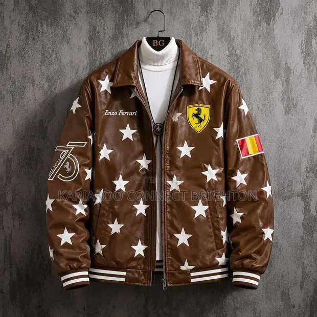 Jaketi la Faux-Leather la Brown lenye Chapa za Nyota - 1