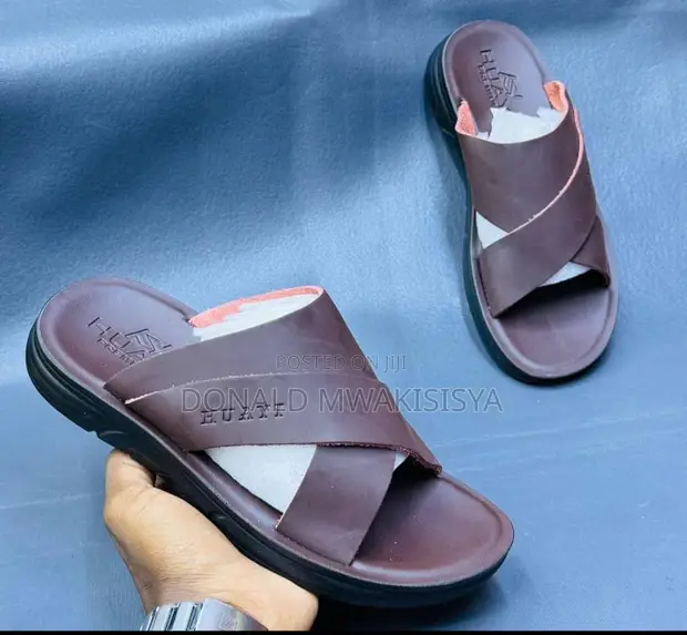 Huayi Cross Strap Leather Slippers - 1