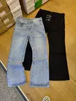 Bluu na Nyeusi Denim Jeans - Wide-Leg, Hook and Eye Closure - 2