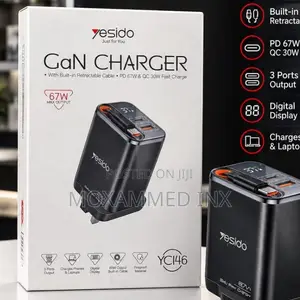 Yesido YC146 GaN PD67W Charger na Kebo Zinazojirudisha na Display