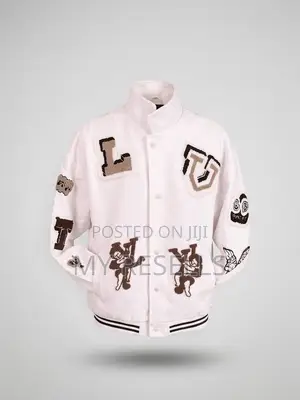 White Varsity Bomber Jacket with Patches