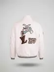 Jaketi la Bomber la Varsity Nyeupe na Patches - 2