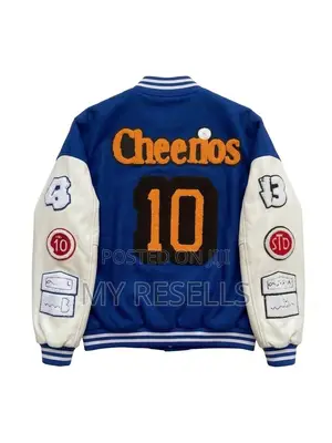 Jaketi la Bomber la Mbio - Bluu ya Kifalme na Nyeupe-Mchanga