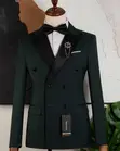 Mario Casas Double Breasted Tuxedo - Green Satin Lapel - 1