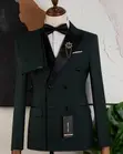 Mario Casas Double Breasted Tuxedo - Green Satin Lapel - 2