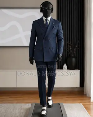 Carlos Cardini Navy Blue Check Double Breasted Suit - 6 Buttons