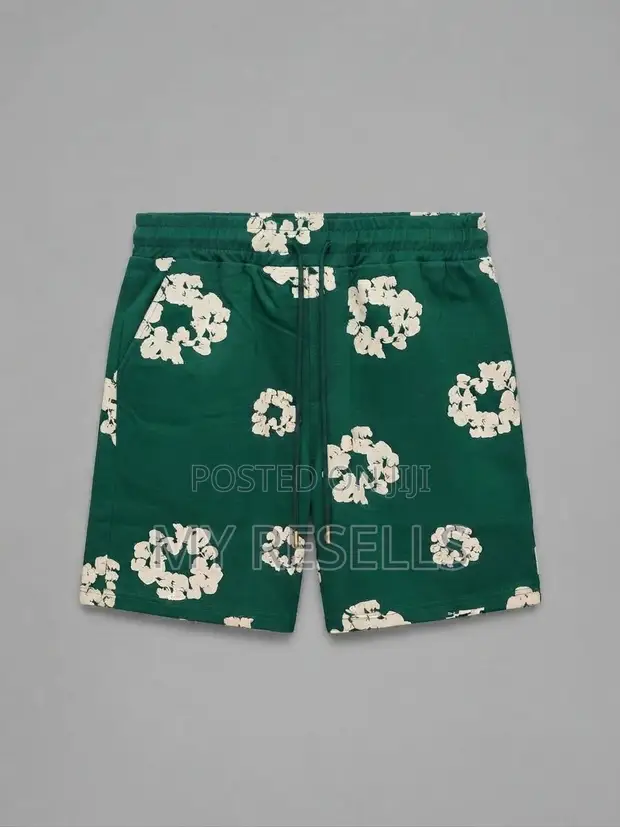 Green Floral Fleece Sweatshorts - 1