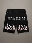 Black Denim Graphic Shorts - 2