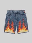 Flame Studded Acid Wash Denim Jorts - 1