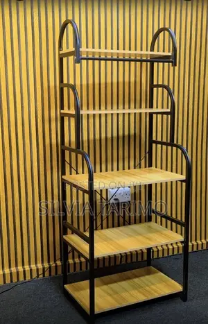 4-Tier Wooden Shelf Storage Rack - Metal Frame
