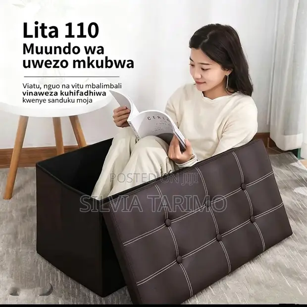 110L Folding Storage Ottoman Box - Black - 1
