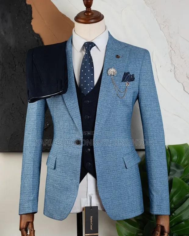 Dolce & Gabbana Light Blue Three-Piece Suit with Vest & Tie - 1
