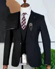 Moschino Classic Black Three-Piece Suit with Plaid Tie - 1