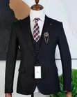 Moschino Classic Black Three-Piece Suit with Plaid Tie - 2