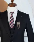 Moschino Classic Black Three-Piece Suit with Plaid Tie - 3