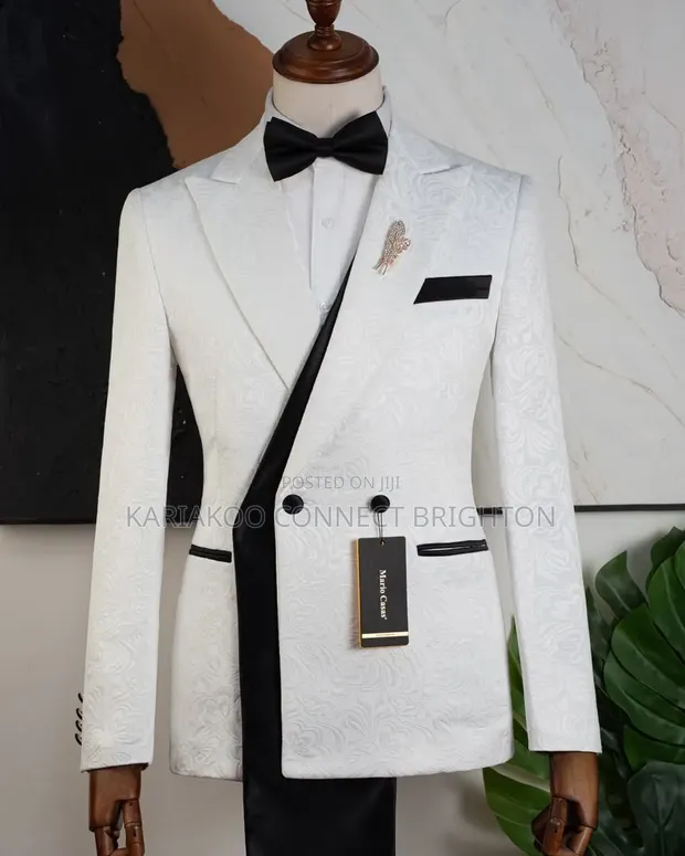 Suti ya Tuxedo Nyeupe na Nyeusi yenye Kijiti na Pinde - 1