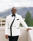 Suti ya Tuxedo Nyeupe na Nyeusi yenye Kijiti na Pinde - 4