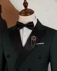 Suti ya Giorgio Armani Kijani Giza Mbele Mbili na Tai - 3
