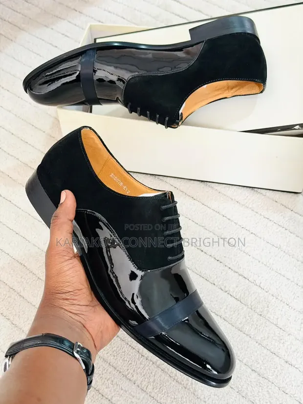 Valentino Viatu vya Kiume Nyeusi vya Patent & Suede - Size 40-45 - 1