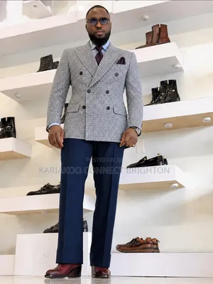 Ricardo Martinez Grey Houndstooth Double-Breasted Suit