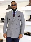 Ricardo Martinez Grey Houndstooth Double-Breasted Suit - 4