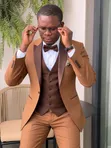 Brown Three-Piece Tuxedo Suit with Bow Tie - 1