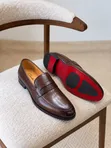 Clarks Black Leather Penny Loafers - Red Sole - 4