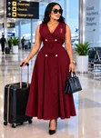 Maroon Sleeveless Double-Breasted Midi Dress - 4