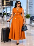 Maroon Sleeveless Double-Breasted Midi Dress - 5