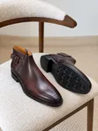Viatu vya Kiume vya Clarks Nyeusi vya Ngozi vya Ankle na Buckle - 4