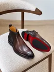 La Black Leather Chelsea Boots with Red Sole - 2