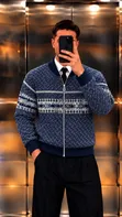 Zara Patterned Zip-Up Knit Bomber Jacket - 1