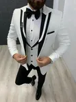 White & Black Contrast Three-Piece Suit with Bow Tie & Lapel Pin - 1