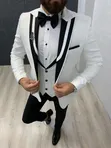 White & Black Contrast Three-Piece Suit with Bow Tie & Lapel Pin - 3