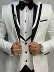 White & Black Contrast Three-Piece Suit with Bow Tie & Lapel Pin - 4