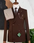 Suti ya Marco Lorenzo Brown Double-Breasted na Tai & Lapel Pin - 1