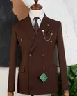 Suti ya Marco Lorenzo Brown Double-Breasted na Tai & Lapel Pin - 2