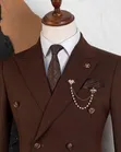 Suti ya Marco Lorenzo Brown Double-Breasted na Tai & Lapel Pin - 3