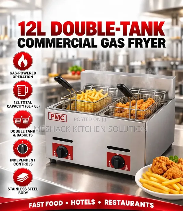 Fryer ya Biashara ya Lita 12 yenye Matangi Mawili ya Gesi - 1