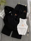 Seti ya Tracksuit Nyeusi ya Vipande Vitatu na Tank Top, Hoodie & Sweatpants - 1