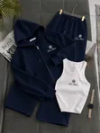 Seti ya Tracksuit Nyeusi ya Vipande Vitatu na Tank Top, Hoodie & Sweatpants - 5