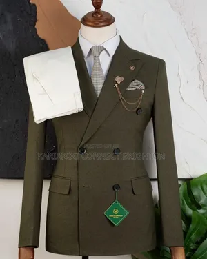 Marco Lorenzo Olive Green Double-Breasted Three-Piece Suit