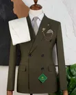Marco Lorenzo Olive Green Double-Breasted Three-Piece Suit - 1