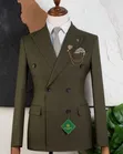 Marco Lorenzo Olive Green Double-Breasted Three-Piece Suit - 2