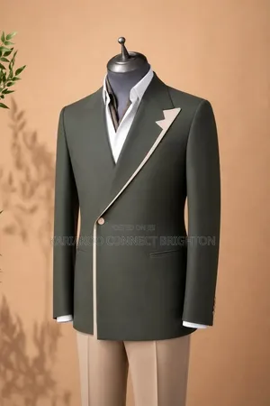 Marco Lorenzo Olive Green & Beige Contrast Double-Breasted Suit