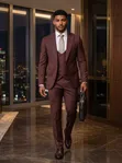 Boohooman Burgundy Chocolate Brown Suit - 1