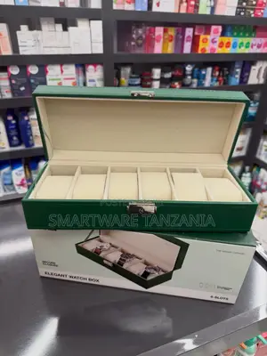 Elegant 6-Slot Watch Box - Green Faux Leather