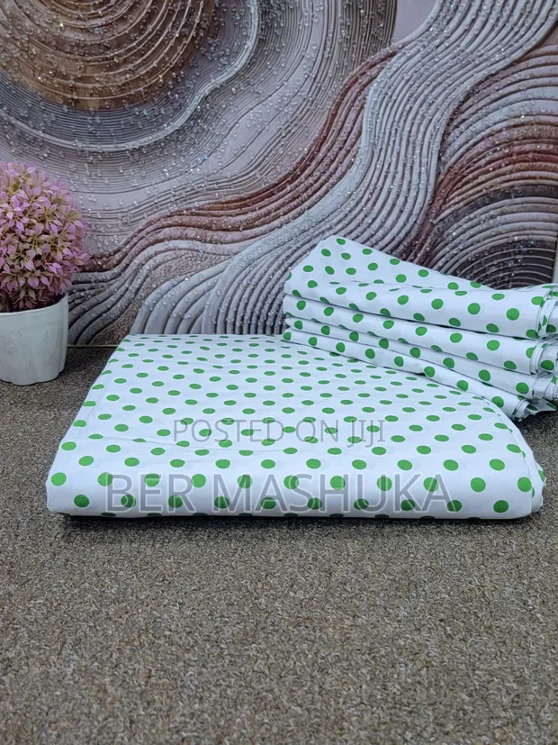 White Bed Sheet with Green Apple Dots - King Size - 1